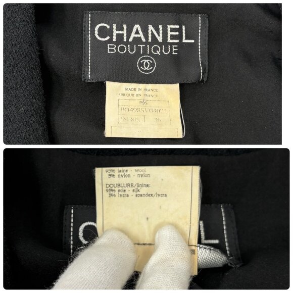 CHANEL Vintage 95P CC Mark Logo Cropped Jacket #36 Button Black Gold [106360] - Picture 12 of 12